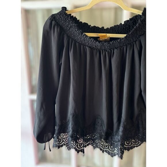 Wrangler Women’s Small Retro Black Frayed Lace Long Tie Sleeve Western Blouse - Picture 8 of 12